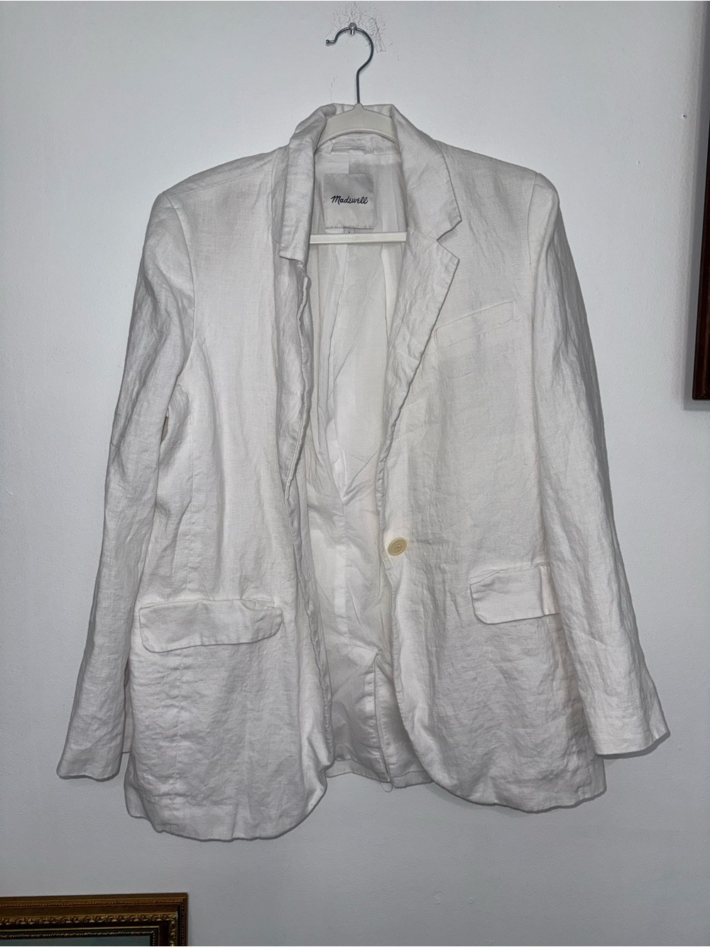 Madewell White Linen-Blend Single-Button Blazer